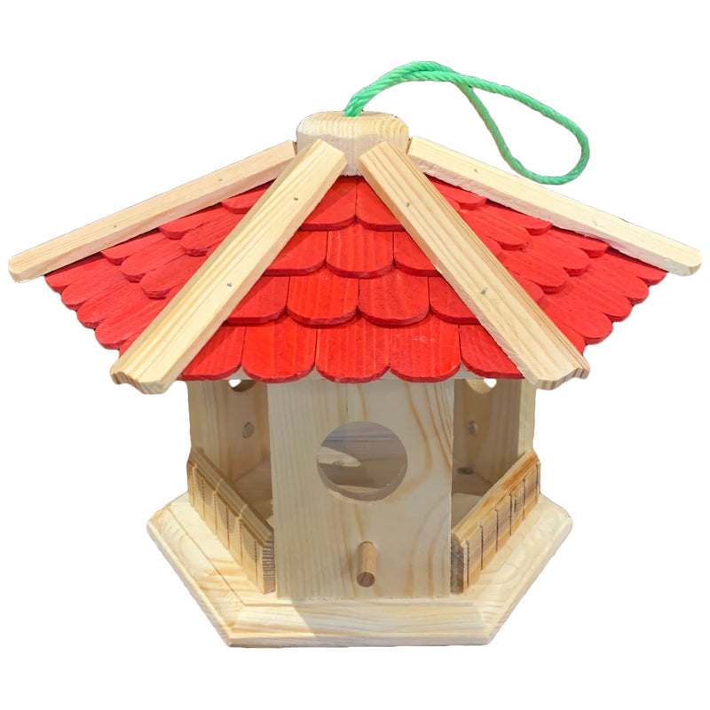 Vogelhaus "Pavillon" klein mit rotem Dach aus Holz